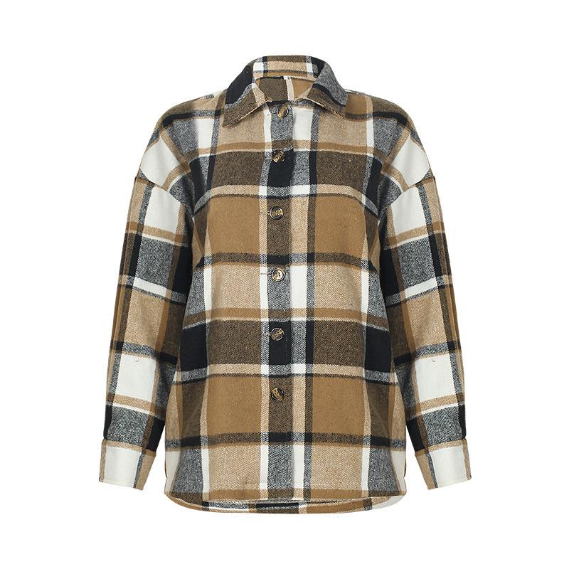 Осенне-зимний женский клетчатый кардиган с длинными рукавами, однобортное повседневное универсальное пальто