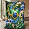 Brazil Football Printed Flannel Blanket Skin Friendly Warm Decorative Throw for Indoor Couch Bed Daily Use