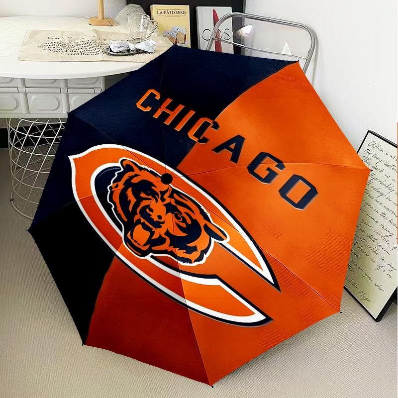 Зонт с логотипом Chicago Bears Складной зонт, автоматический зонт 8 спиц для путешествий, кемпинга Подарок на Хэллоуин, Рождество