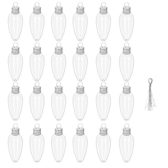 6/12/24Pcs 35ml Christmas Pendants with Screw Off Cap Fillable Clear Plastic Christmas Tree Light Bulb Hanging Decor for Party