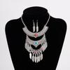 European-American Retro Layered Leaf Tassel Necklace and Earrings Set