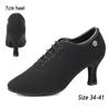 Женская черная ткань Оксфорд, современная обувь для бальных танцев, обувь для учителей, обувь на тонком каблуке 7 см