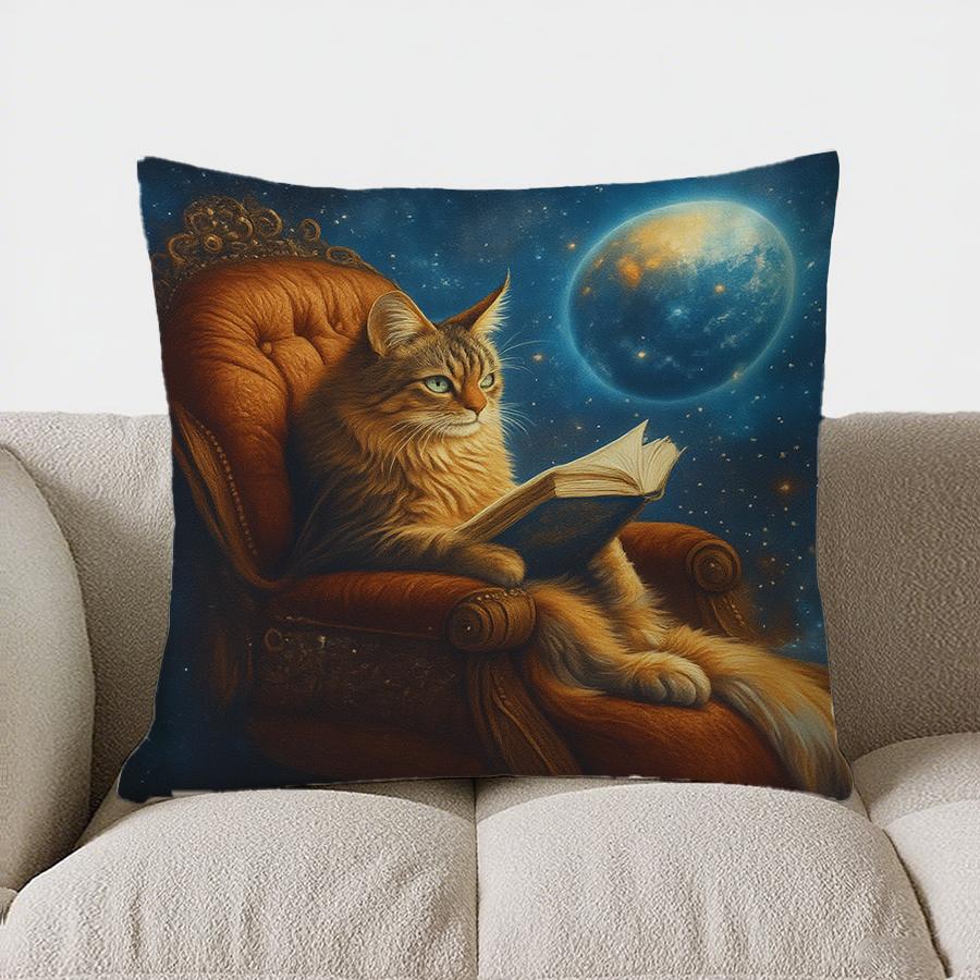Декор для дома Кот читает книгу в космической тематике Узор для подушки Наволочка Подходит для дивана Спальни Автомобиля Наволочка