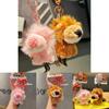 Pink And Cute Brown Sitting Position Nien Lion Plush Toy Keychain Pendant