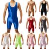 Mens Oil Shiny Wrestling Singlet Scoop Neck Boxer Bottom One Piece Bodysuit Romper for Athletic Sports Competition Gym Training