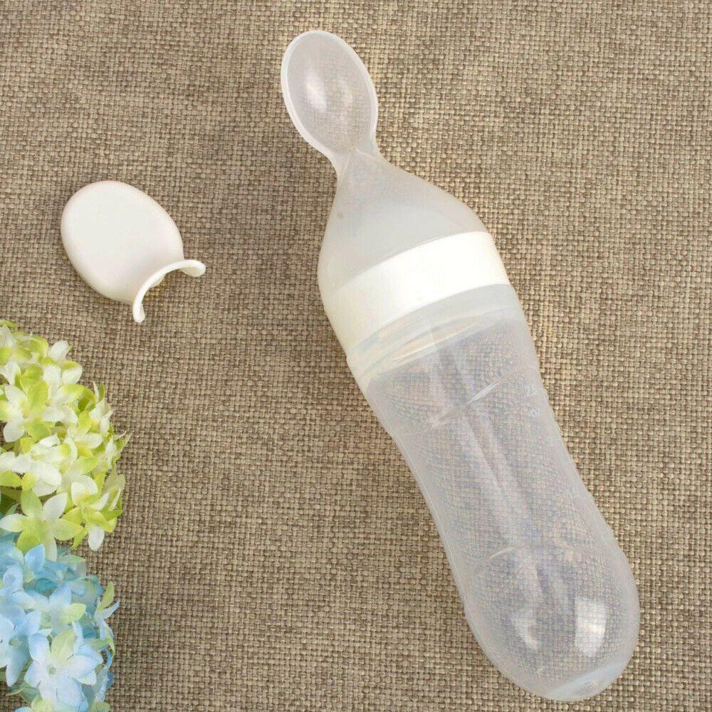 90ML Safety Squeeze Milk Bottle Food Rice Feeder With Spoon Feeding Bottle