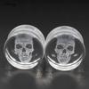 Alisouy 2PCS New Transparent Glass Skull Flared Ear Tunnels Plugs Flesh Stretcher Expander Gauges Earrings Piercing Body Jewelry
