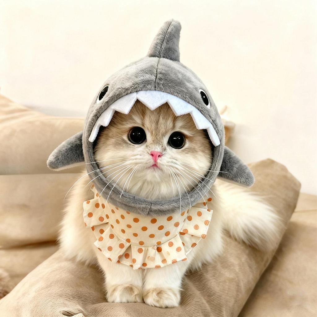 Pet Hat Shark Shaped Adjustable Soft Kitten Outfit Accessories Cat Shark Hat For Party Dress Up Photography Cosplay