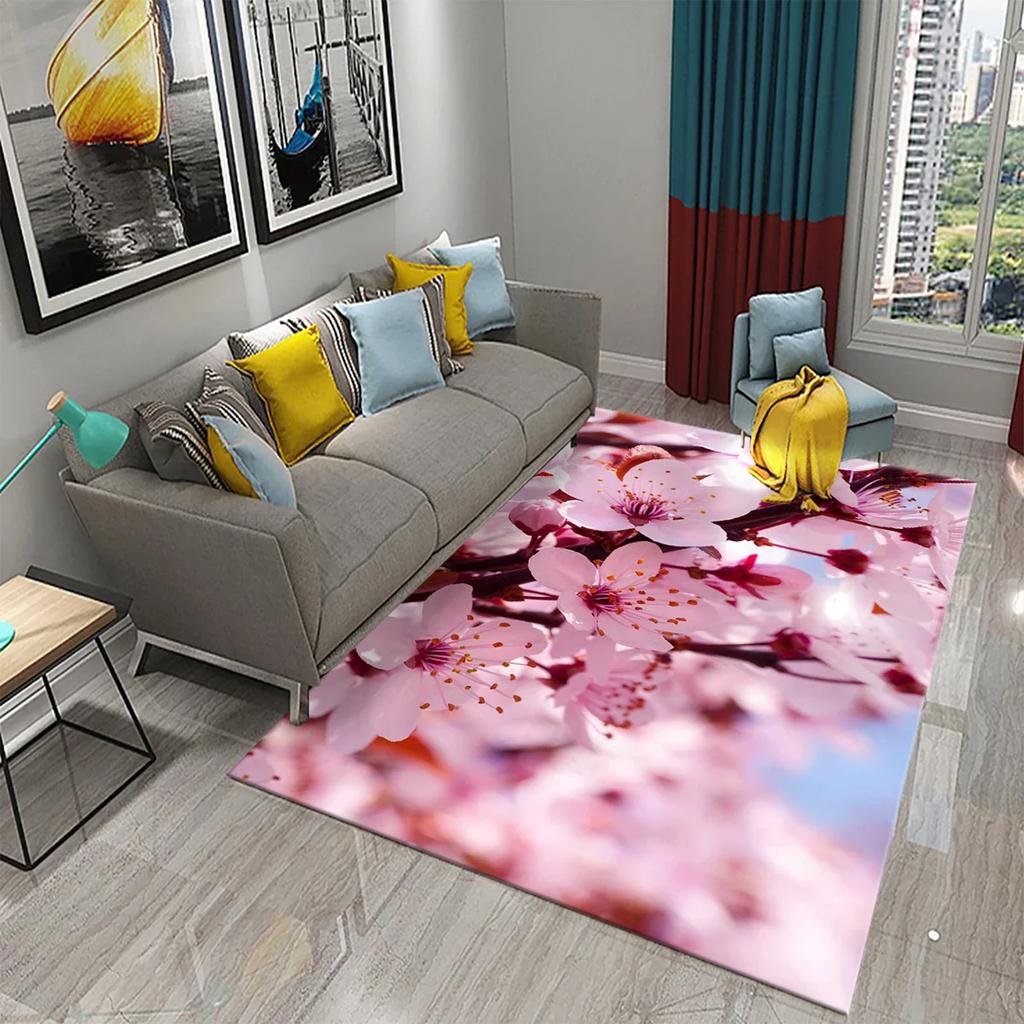 3D Ковер с узором розовой сакуры для гостиной, спальни, кухонной зоны, ковер, домашний декор, коврик для пола в гостиную, противоскользящий ковер
