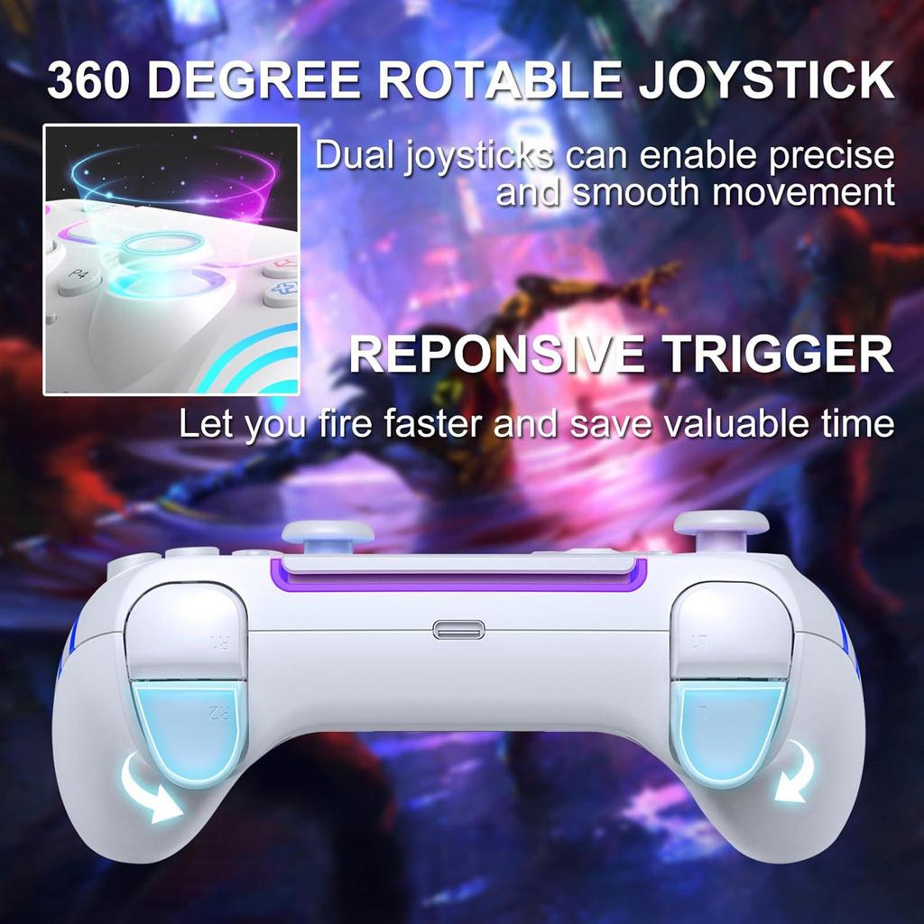 PS4 Bluetooth Game Controller with Motion Sensing, Vibration, Burst, and Headphone Jack - PC eSports Compatible.
