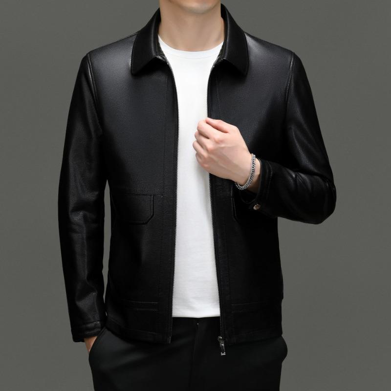 Осенняя куртка из натуральной кожи, мужская облегающая кожаная куртка с короткими лацканами, для молодежи и мужчин среднего возраста, кожаная куртка для мотоциклистов