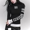 Y2K Design Street Красивый Высокий Воротник Напечатанный Буквами Горячая Девушка Длинный Рукав Топ