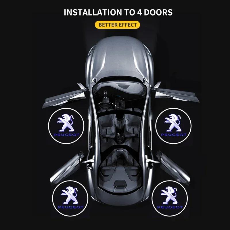 2PCS Car LED Door Welcome Light Laser Projector Lamp for Peugeot RCZ 2011-2014 206 207 806 807 208 T3008 307 508 408 306 406 2008
