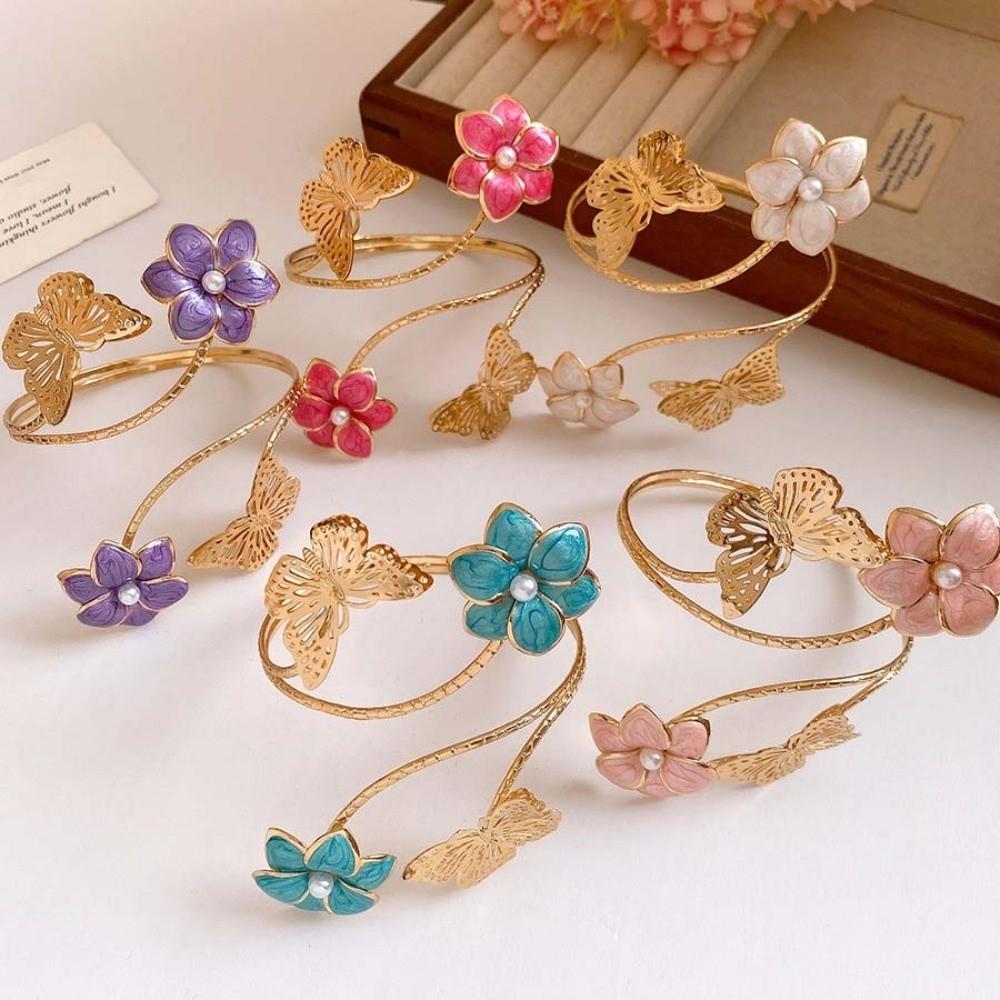 Twist Line Flower Butterfly Arm Cuff Pearl Bohemian Bracelet Sweet Cuff Bangle for Women  Summer