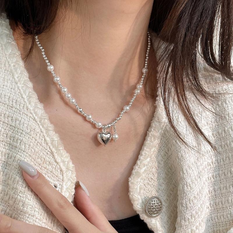 Элегантное ожерелье из крупных белых искусственных жемчужин для женщин, цепочка на ключицу в форме сердца, милые свадебные украшения для вечеринки