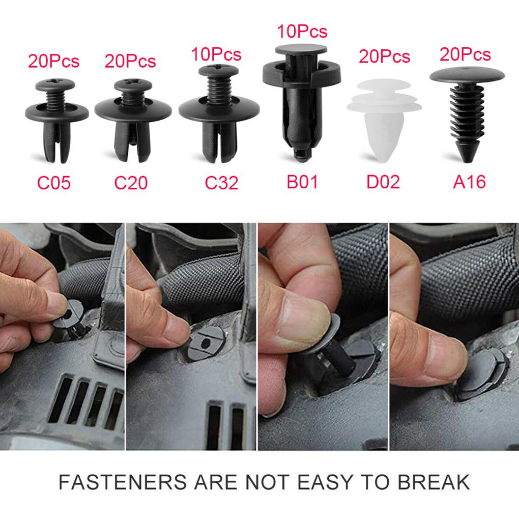 100Pcs 6 Size Auto Fastener Clips Vehicle Retainer Rivet Door Panel Fender Liner Bumper Fender Trim Plastic Mixed Car Clips