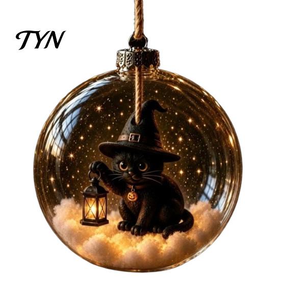 Plastic Ball Ornament Halloween Clear Hanging Decoration, Glowing Sphere with Skeleton, Lighted Transparent Decorations Pumpkin, Spider Web, Black Cat
