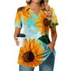 Женская плиссированная футболка с V-образным вырезом и короткими рукавами с принтом подсолнухов, повседневная деловая рубашка