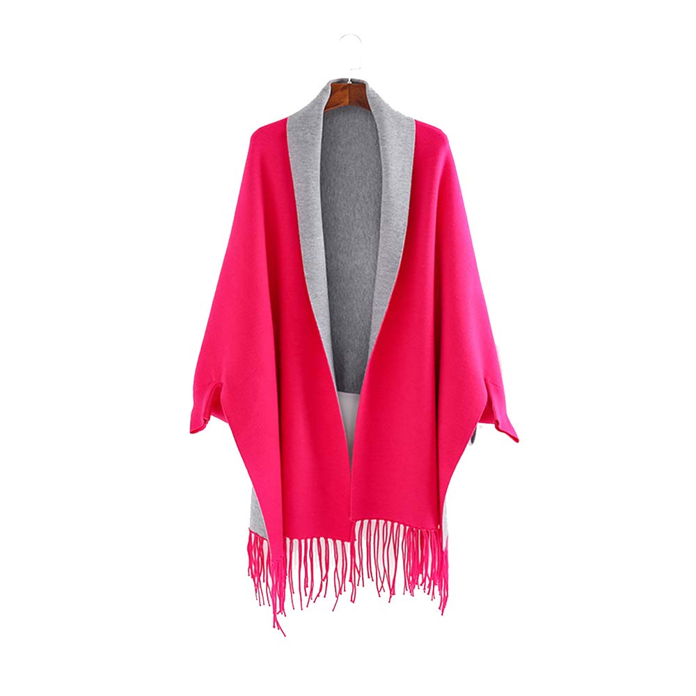 Large Cashmere Not Made In Japan Red N&F Women's Scarf, Double-Sided Snood, (Rose & Gray)