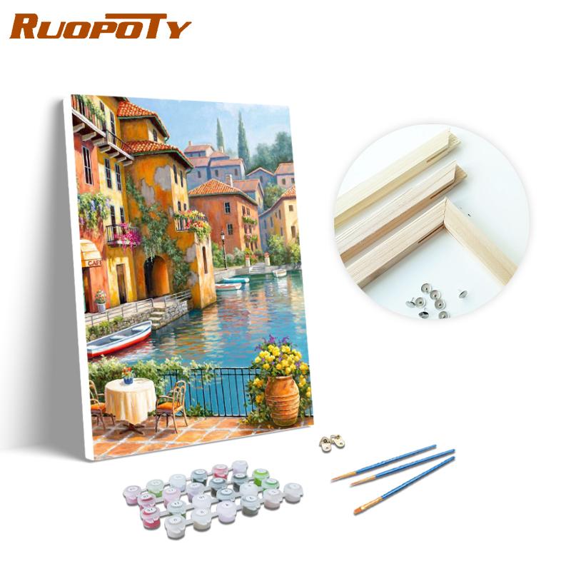 RUOPOTY Акриловая картина маслом по номерам Городской пейзаж Уникальный подарок на холсте Настенная картина по номерам Приморский для гостиной