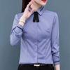 Женская блузка весна осень офис однотонный синий белый топы женская с длинным рукавом офис лацкан тонкий рубашка