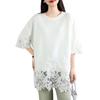 JoccKorr Short Round Plus Loose Perfect for Summer Women's T-Shirt, Blouse, Sleeve, Collar, Openwork, Lace, Floral, Embroidered, Solid, Patchwork,