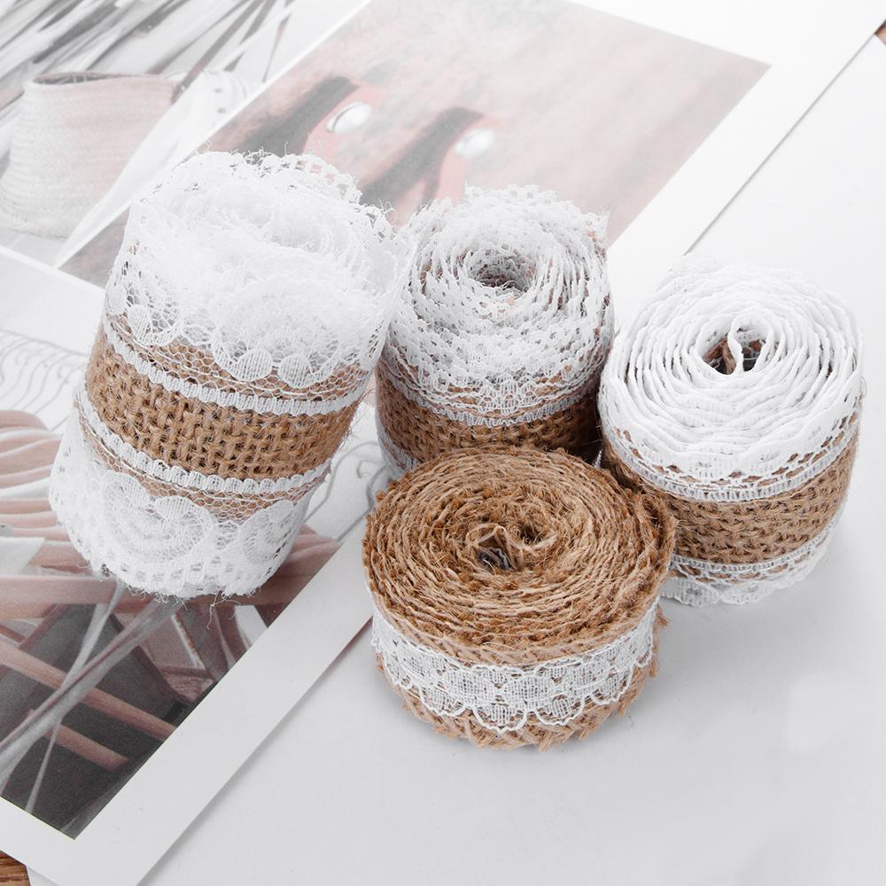 1m/roll Natural Satin Bow Wedding Hessian Ribbon Sisal Trim Jute Burlap Lace Edge