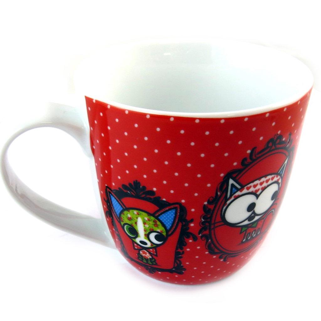 Les Trésors De Lily [N5666] - Porcelain Mug 'Dog and Cat Lolita' Red