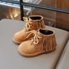 Winter Girls Tassel Boots Fashion Princess Versatile Kids Cotton Boots Children Ankle Boots Solid Color Leather Thick Bottom New