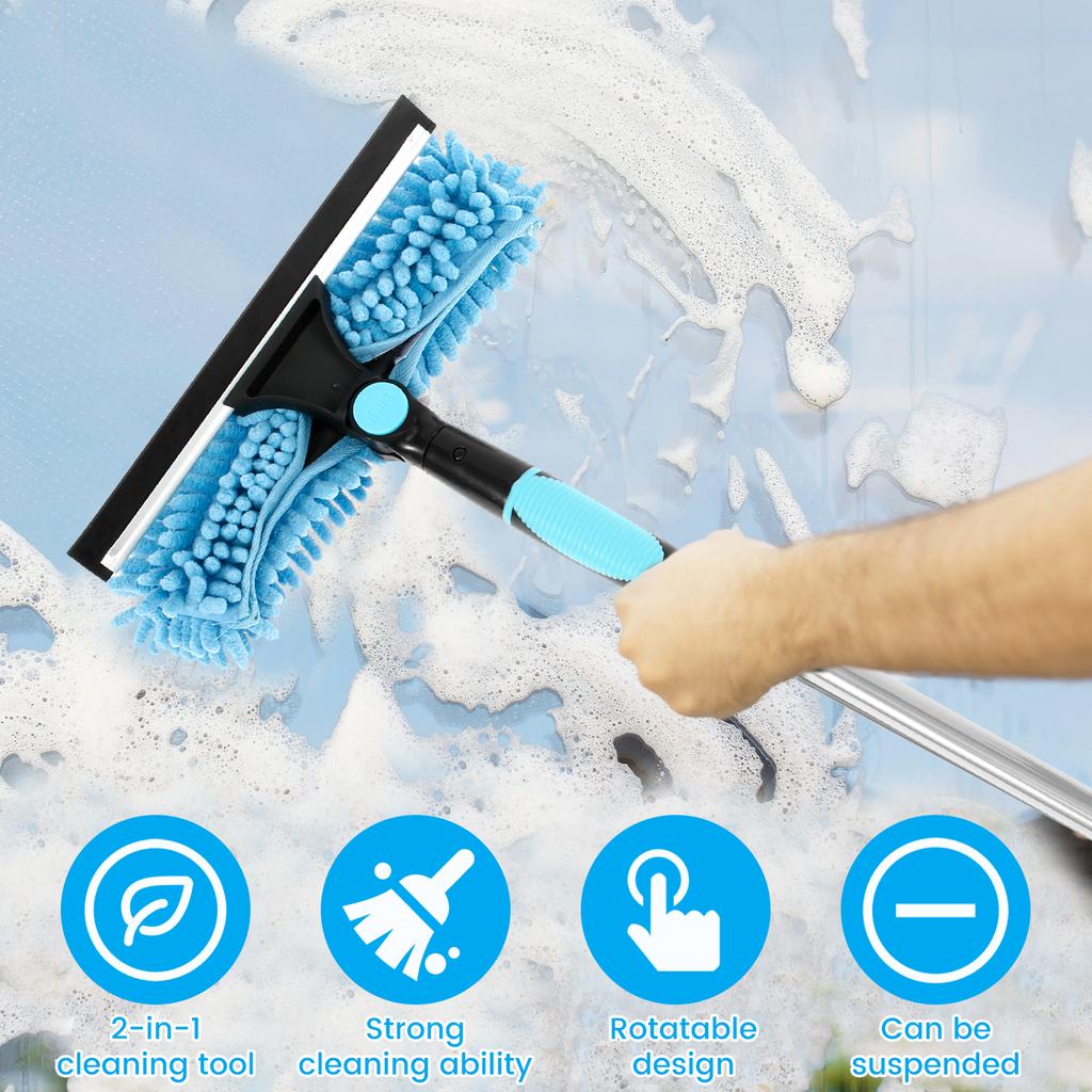 Window Cleaning Tool 2 In 1 Cleaning Squeegee Kit 35-59.5inch Scalable Cleaning Tool Rotatable Double Sides Glass Cleaner Mop