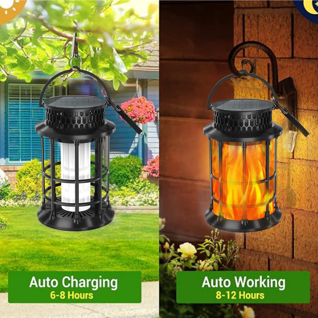 Upgraded Solar Flickering Flame Hanging Light Outdoor Waterproof Solar Powered Landscape Lanterns Garden Fence Decor