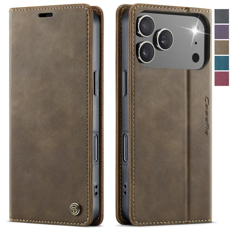 CaseMe Кожаный чехол-кошелек с откидной крышкой для iPhone 17 Pro Max Air 17E 16 15 Plus 14 13 12 11 X XS XR SE 2022 8 7 Ударопрочный кошелек с карманом для карт
