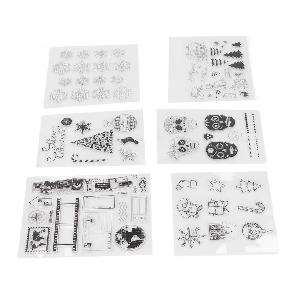 6 листов прозрачных марок с изображением черепа пары, карта путешествий, рождественских украшений, прозрачные марки для