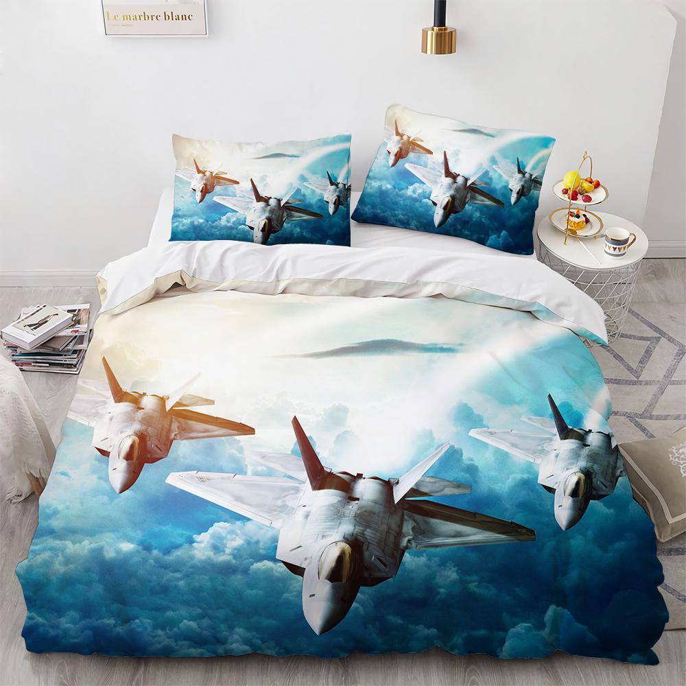 Airplane Duvet Cover SetFighter American Air Force Classic PlaneDecorative Bedding Set Queen Comforter Cover For Men Boys Teen