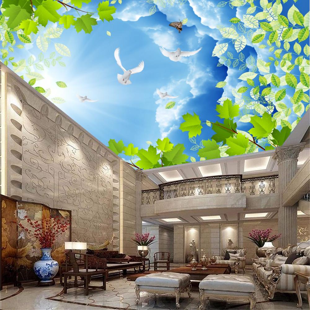 Обои Голубое Небо Голуби Настенные Обои Голубое Небо Потолочная Фреска Гостиная Отель 3d Обои Небо Домашний Декор
