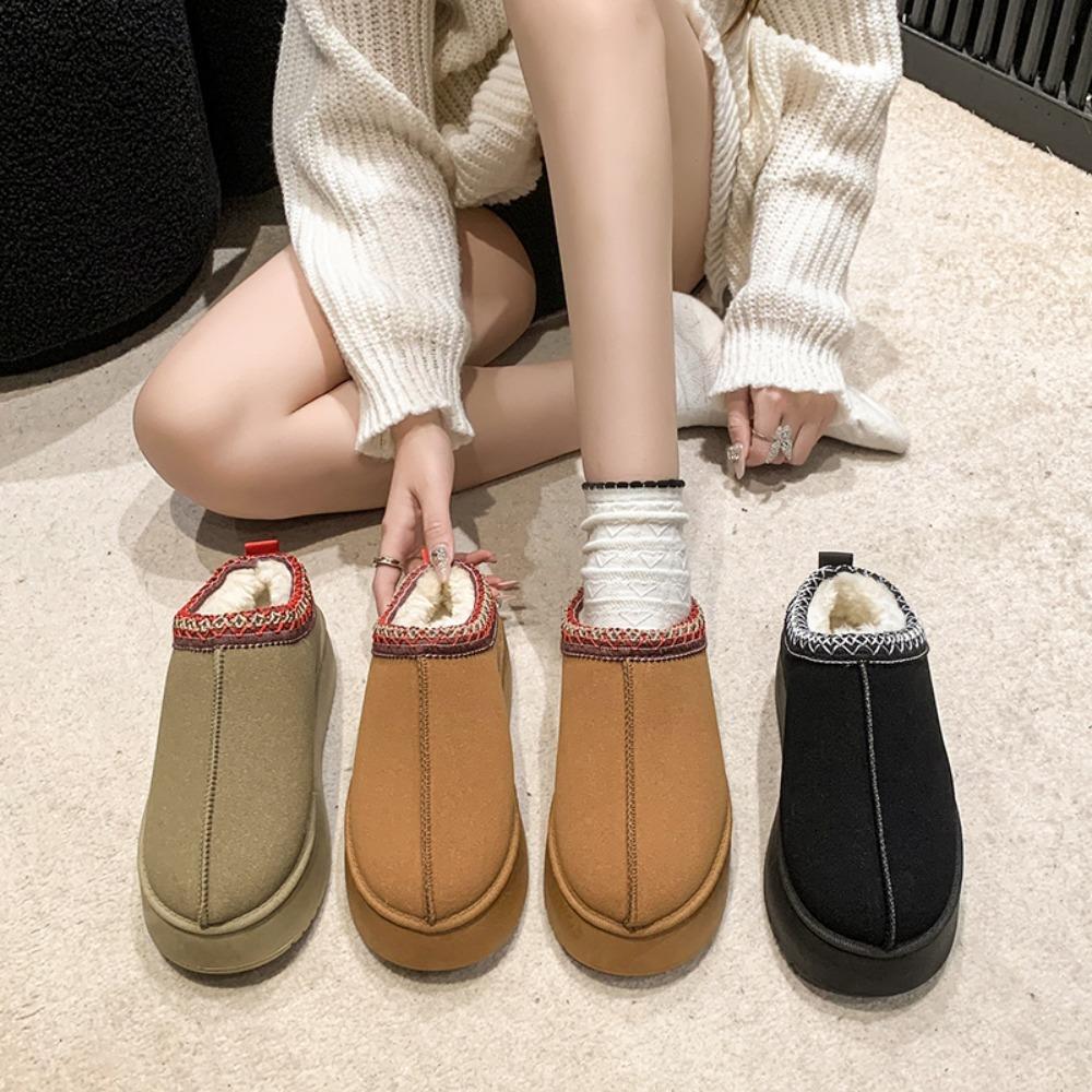 Fashion Women Ankle Snow Boots Winter New Brand Fur Short Plush Warm Flats Slippers Shoes