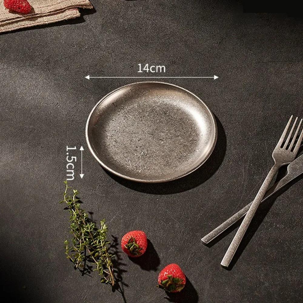 304 Stainless Steel Metal Serving Tray Vintage Worn Finish Snack Dish Pastry Storage