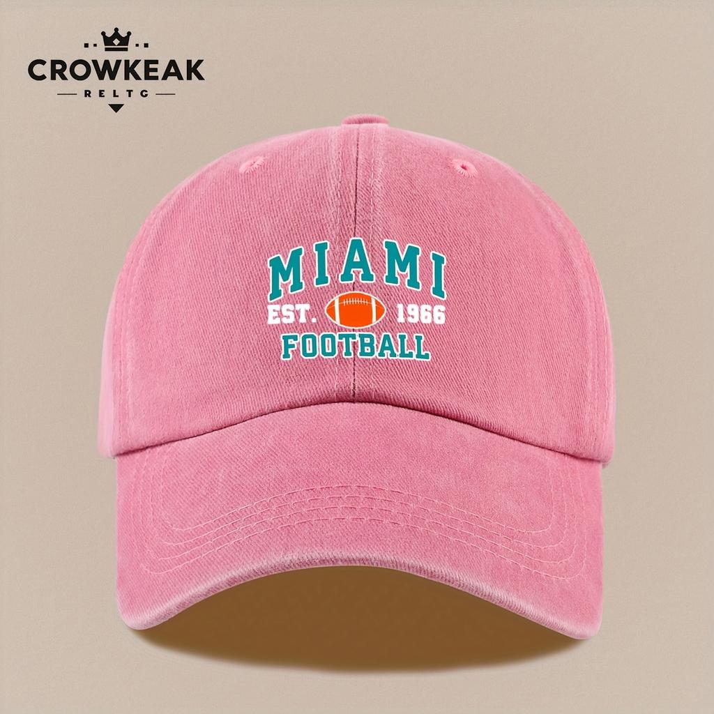 pc MIAMI EST  FOOTBALL Pattern Trucker Cap Vintage Distressed Printed Baseball Hat Adjustable Size Lightweight Comforta