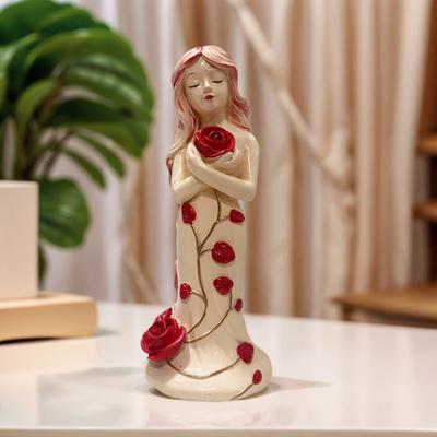 Статуэтка богини, обнимающей розу, из смолы, фигурка девушки с красной розой, скульптура для дома, офиса, рабочего стола, книжной полки, украшение.