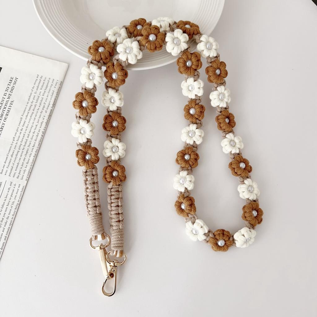 Phone Lanyard Cotton Rope Braided Daisy Flower Crossbody Strap,Length: 120cm