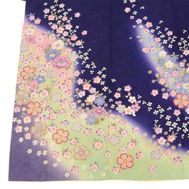 Used Recycled Kimono Furisode Pure Silk LL Size Tall Large Size Tall Size Slightly Plump L Length 174.2cm Sleeve Length 69cm Tailored Purple Flower