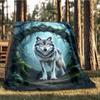 1pc Wolf Forest Outdoor Blanket - Soft Flannel Cozy for Travel & Camping - All-Season Warm Bed Cover, Machine Washable yy251229074