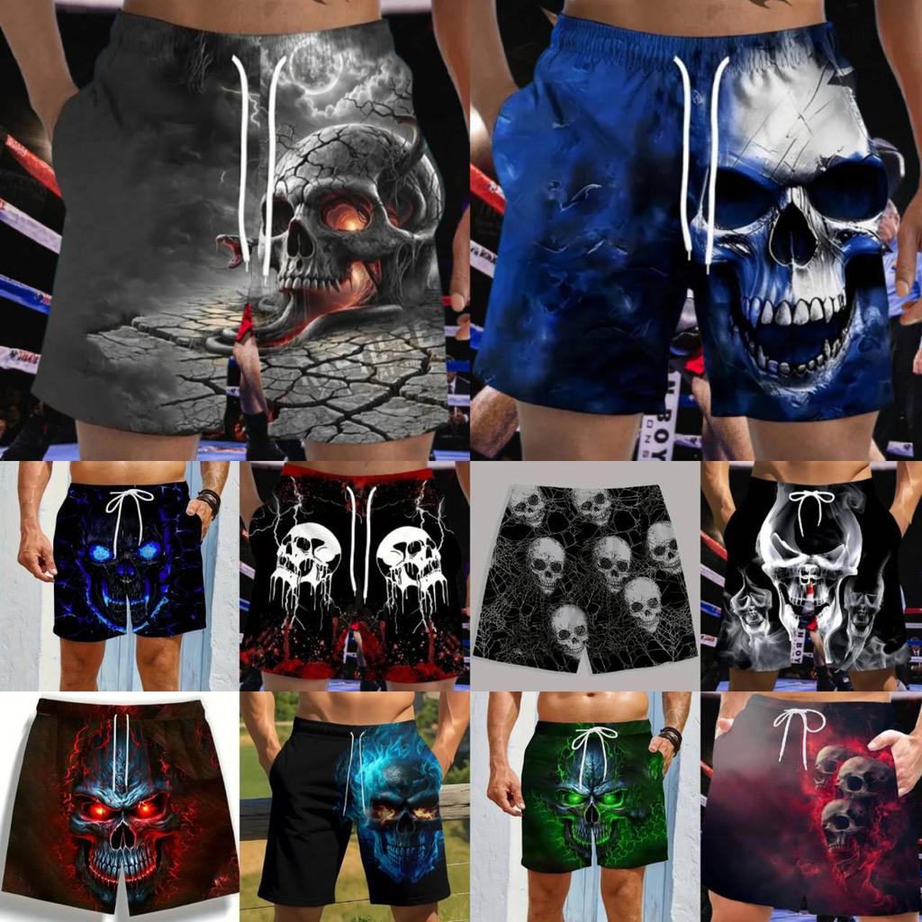 Vintage Skull Ghost Boxing Muay Thai Kickboxing Shorts Pants 3D Print Training Unisex Men Women Quick Dry Fitness Gym Sport Workout Casual Streetwear