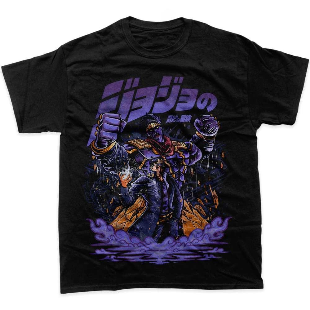 JOJO Bizarre Adventure T-Shirt Jotaro Kujo Star Platinum Purple Gold Anime Graphic Tee Stand User Battle Cotton Oversized Tops
