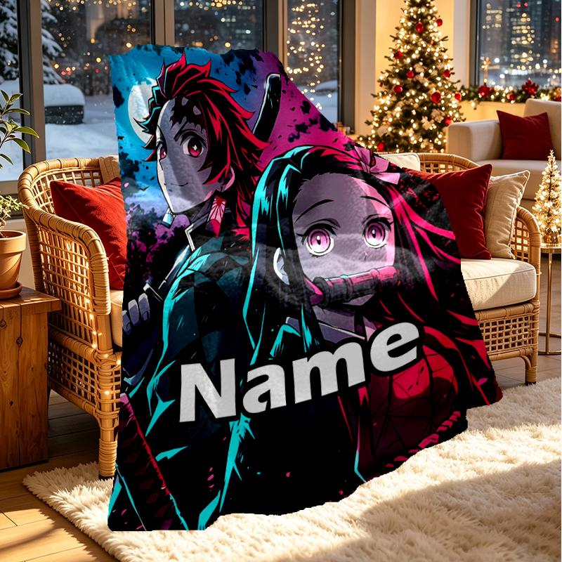 Custom Name Personalized Demon Slayer Print Blanket, Home Decor, Bedroom, Sofa, Camping, Couch, Gifts for Birthday Christmas