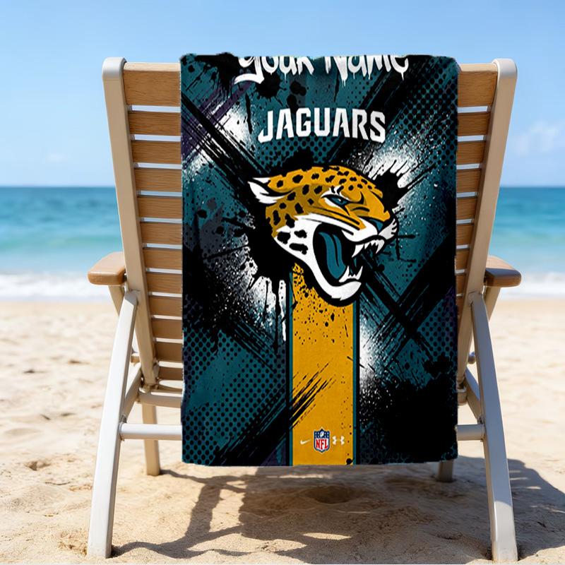 Custom Name Beach Towel Jaguars Team Spirit Beach Towel, Soft Microfiber, Gift for Her/Him, Birthday, for Pool, Beach, Travel, Fan gifts