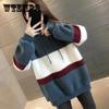 Women's Autumn and Winter Plush Thickened Lamb Wool Sweater Female Color Matching Mid-length Large Size Hooded Coat