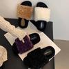 Faux Fur Autumn and Winter Thick Bottom Square Head Lazy Hairy Slippers Outside To Wear Warm and Cozy Versatile Slippers Female