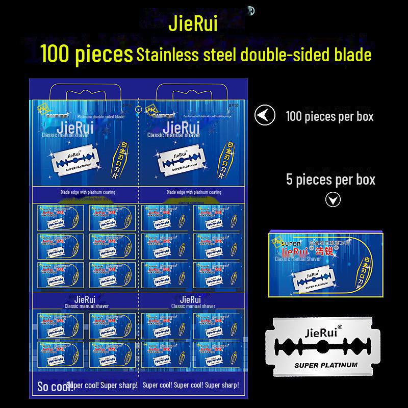 100-Pack Stainless Steel Double-Sided Razor Blades for Men's Manual Razor and Eyebrow Trimmer
