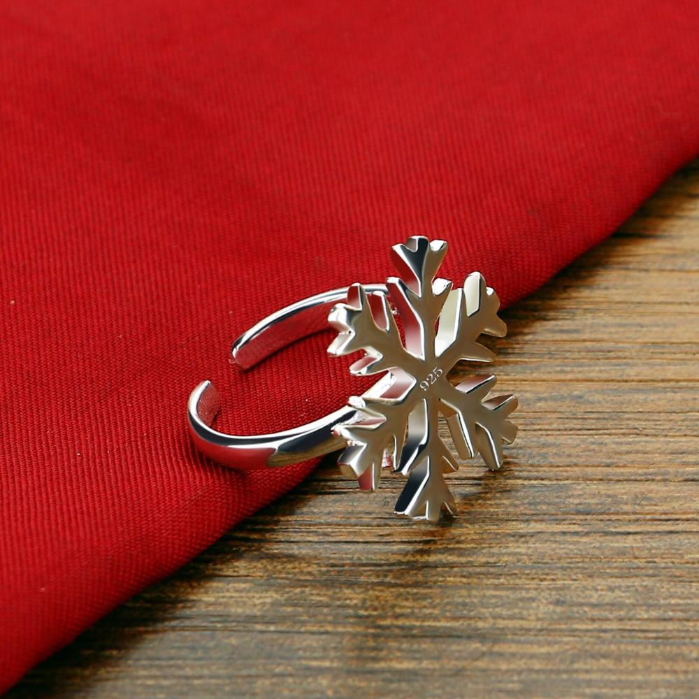 New Women's 925 Silver Ring Chic Snowflake Design Open Ring Fine Jewelry Cocktail Party Ring Gift